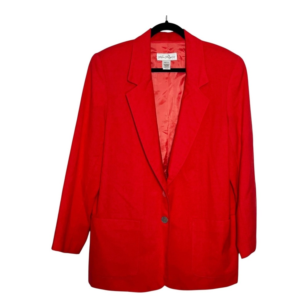 Kim Rogers Womens Coral Two Button Blazer Jacket Size 14 Made in USA‎ 41202